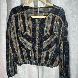 Free People Plaid Button-Down Flannel Shirt